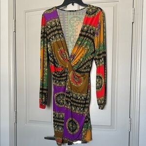 Versace-esque Deep V Neck Long Sleeve Dress